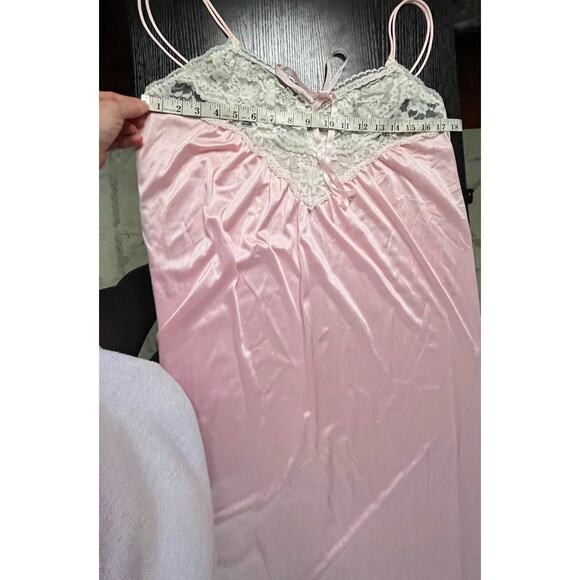 Vintage 70's Strappy Pink Chemise/Nightgown with Lace Neckline - Picture 5 of 7